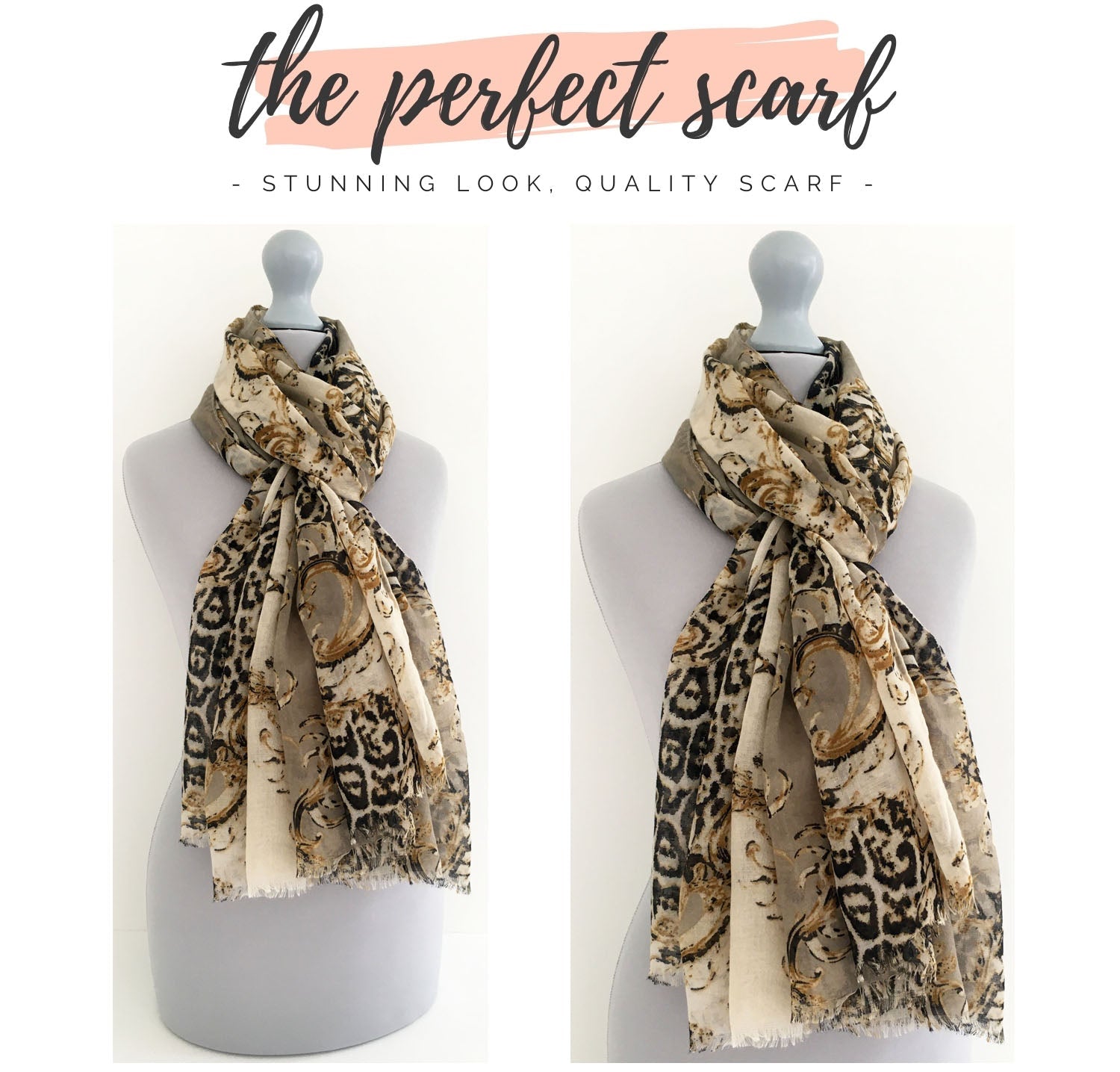 LARGE CREAM VINTAGE LEOPARD PRINT SHAWL SCARF