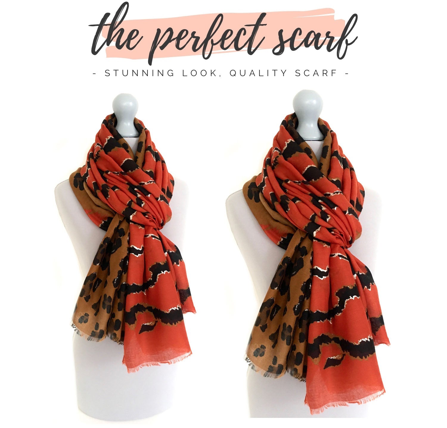 LARGE DEEP ORANGE ZEBRA AND LEOPARD PRINT SHAWL SCARF