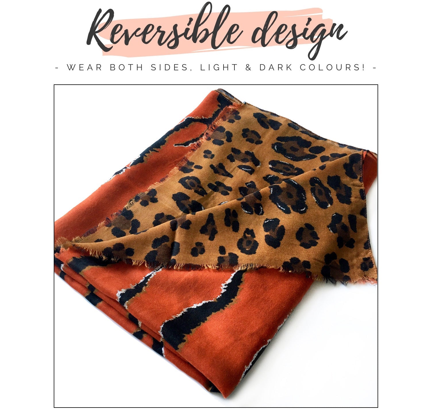 LARGE DEEP ORANGE ZEBRA AND LEOPARD PRINT SHAWL SCARF