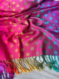 LARGE FUCHSIA PINK MULTI-COLOUR DOT PRINT PASHMINA SHAWL SCARF