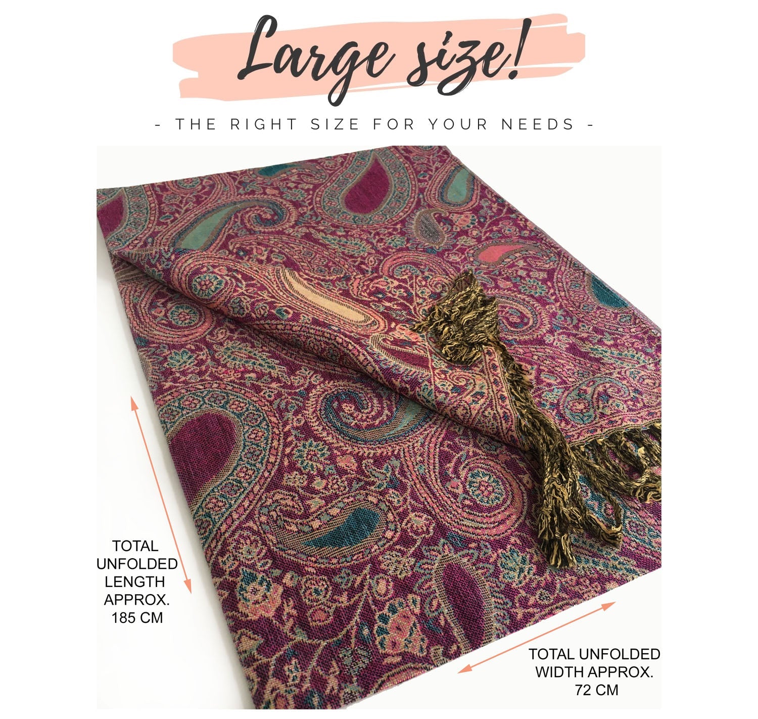 LARGE FUSCHIA PINK MULTI COLOUR PAISLEY PRINT PASHMINA SHAWL SCARF