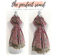 LARGE FUSCHIA PINK MULTI COLOUR PAISLEY PRINT PASHMINA SHAWL SCARF