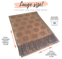 LARGE GOLD FLORAL DAISY PRINT GEOMETRIC REVERSIBLE PASHMINA SHAWL SCARF