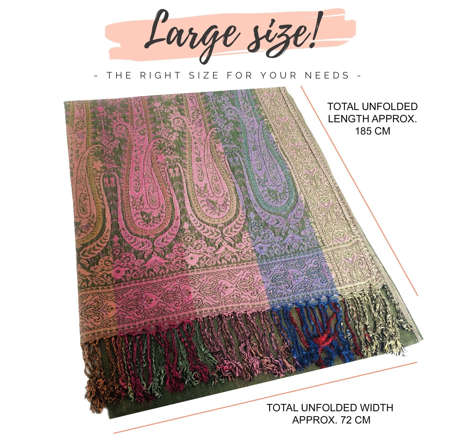 LARGE GREEN RAINBOW MULTI COLOUR PAISLEY PRINT PASHMINA SHAWL SCARF