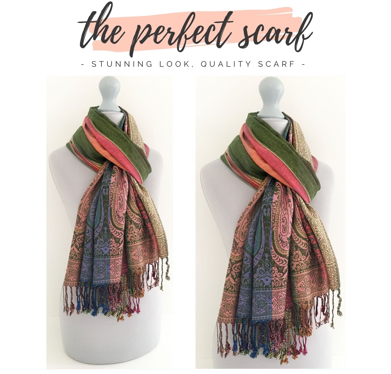 LARGE GREEN RAINBOW MULTI COLOUR PAISLEY PRINT PASHMINA SHAWL SCARF