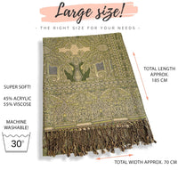 LARGE GREEN REVERSIBLE GEOMETRIC PAISLEY PRINT PASHMINA SHAWL SCARF WRAP