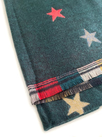 LARGE GREEN STAR PRINT REVERSIBLE CHECKED WINTER SHAWL BLANKET SCARF