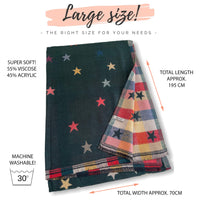 LARGE GREEN STAR PRINT REVERSIBLE CHECKED WINTER SHAWL BLANKET SCARF