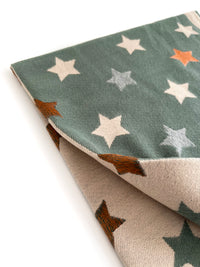 LARGE GREEN WOOL STAR PRINT REVERSIBLE WINTER SHAWL BLANKET SCARF