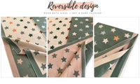 LARGE GREEN WOOL STAR PRINT REVERSIBLE WINTER SHAWL BLANKET SCARF