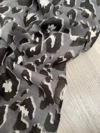 LARGE GREY BLUSH TRIBAL LEOPARD PRINT SCARF WITH TASSELS