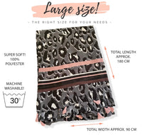 LARGE GREY BLUSH TRIBAL LEOPARD PRINT SCARF WITH TASSELS
