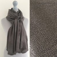 A-SHU LARGE GREY CASHMERE MIX SUPER SOFT PASHMINA SHAWL SCARF WITH METALLIC FOIL - A-SHU.CO.UK