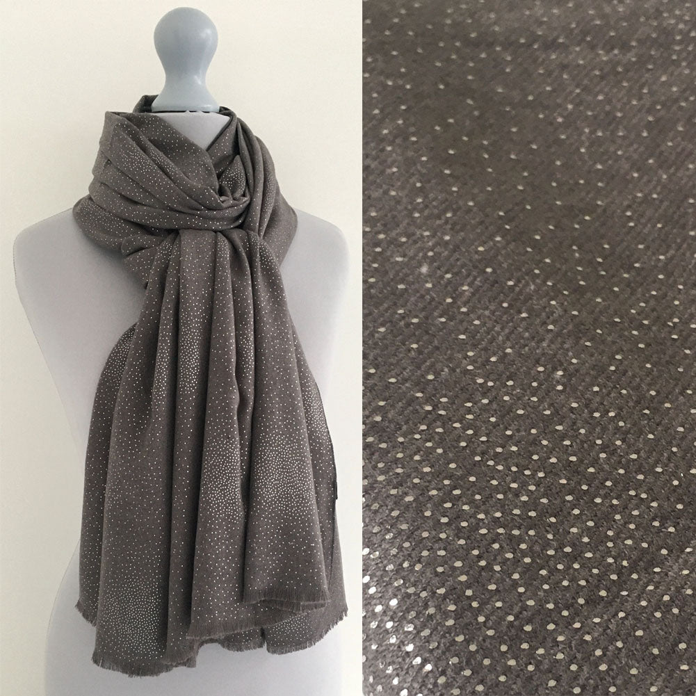 A-SHU LARGE GREY CASHMERE MIX SUPER SOFT PASHMINA SHAWL SCARF WITH METALLIC FOIL - A-SHU.CO.UK