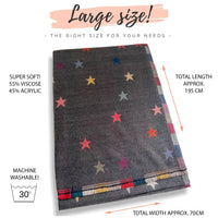 LARGE GREY STAR PRINT REVERSIBLE CHECKED WINTER SHAWL BLANKET SCARF