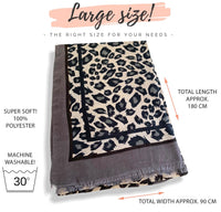 LARGE GREY STRIPE LEOPARD PRINT SHAWL SCARF
