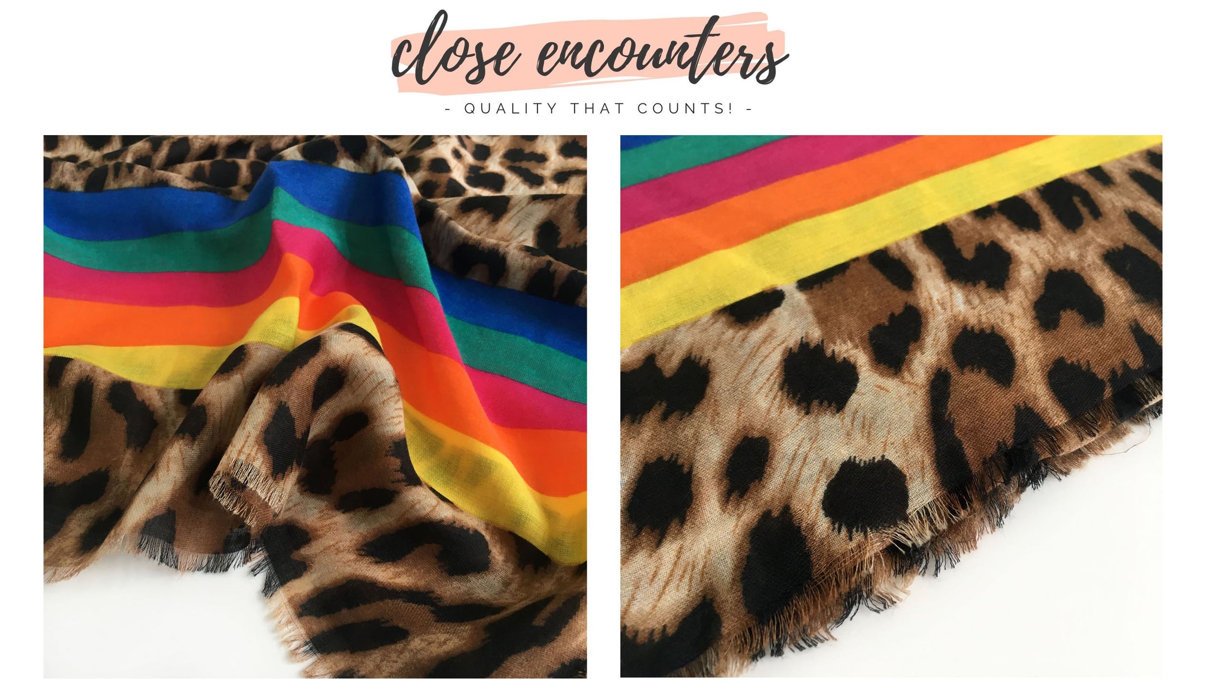 LARGE LEOPARD PRINT SHAWL SCARF WITH MULTI COLOUR RAINBOW STRIPES