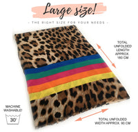 LARGE LEOPARD PRINT SHAWL SCARF WITH MULTI COLOUR RAINBOW STRIPES