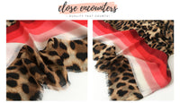 LARGE LEOPARD PRINT SHAWL SCARF WITH RED STRIPES