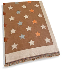 LARGE MOCHA BEIGE WOOL STAR PRINT REVERSIBLE WINTER SHAWL BLANKET SCARF