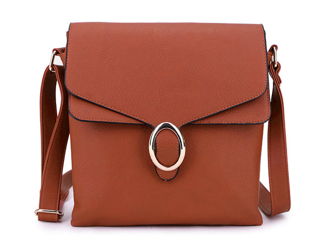LARGE MULTI COMPARTMENT CROSS BODY OVER SHOULDER BAG WITH LONG STRAP - BROWN
