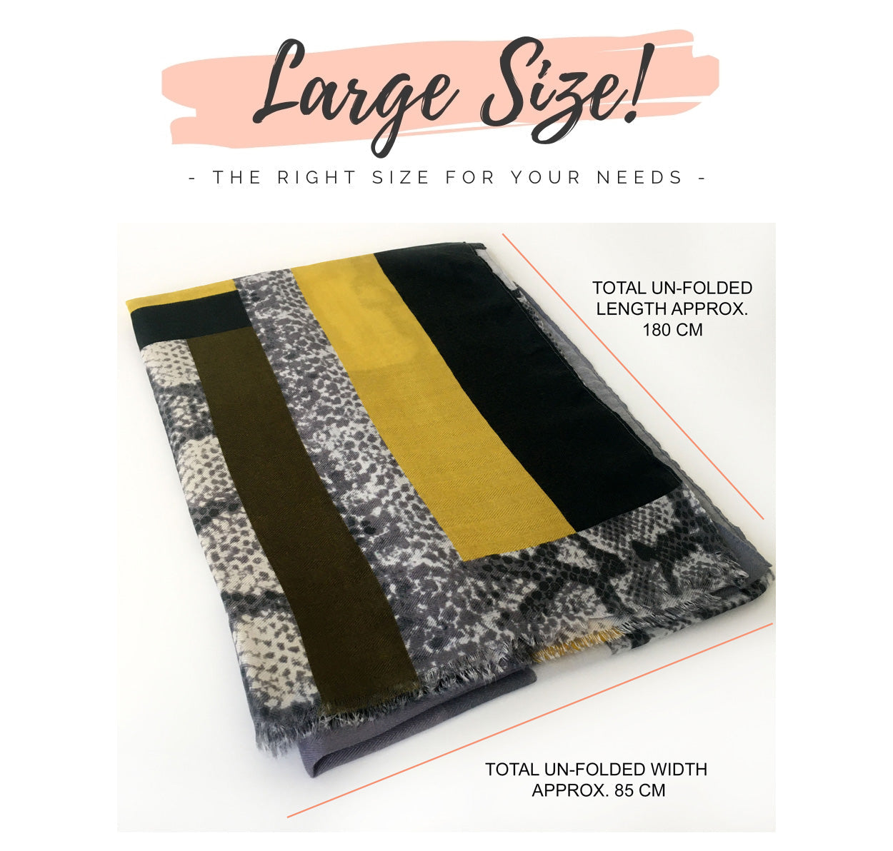 LARGE MUSTARD YELLOW BLOCK PRINT SNAKESKIN SHAWL SCARF