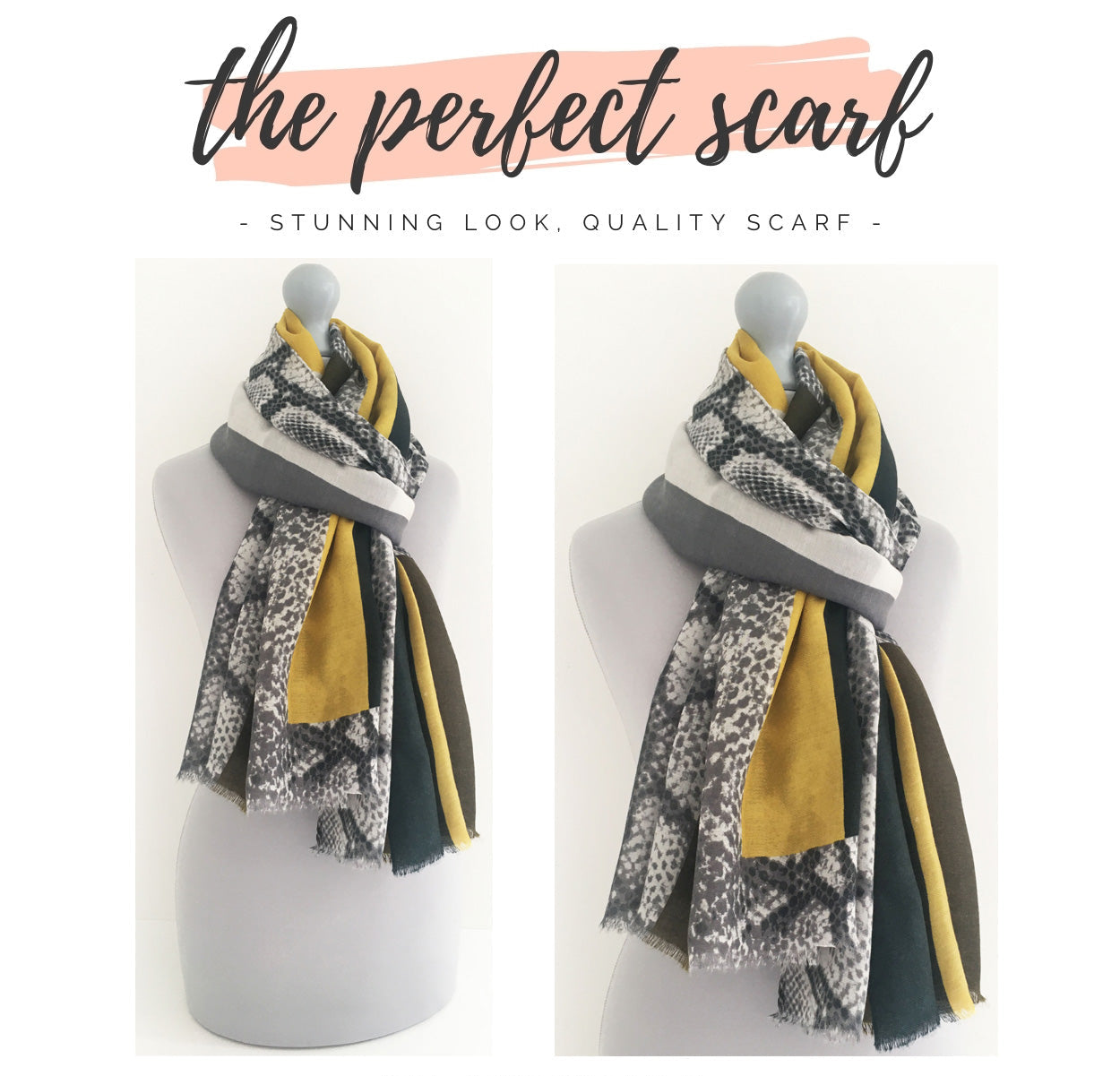 LARGE MUSTARD YELLOW BLOCK PRINT SNAKESKIN SHAWL SCARF