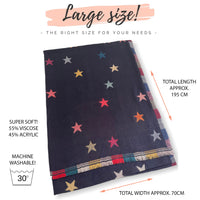 LARGE NAVY BLUE STAR PRINT REVERSIBLE CHECKED WINTER SHAWL BLANKET SCARF