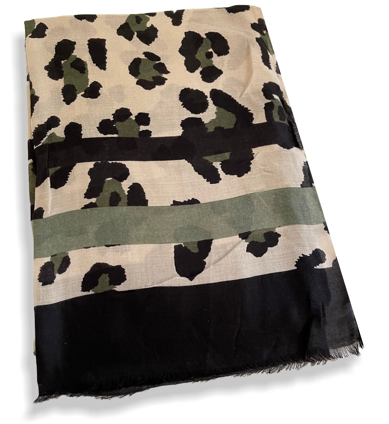 LARGE OLIVE RETRO LEOPARD PRINT SCARF