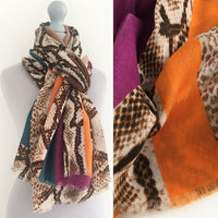 A-SHU LARGE ORANGE BLOCK PRINT SNAKESKIN SHAWL SCARF - A-SHU.CO.UK