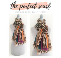 LARGE ORANGE BLOCK PRINT SNAKESKIN SHAWL SCARF