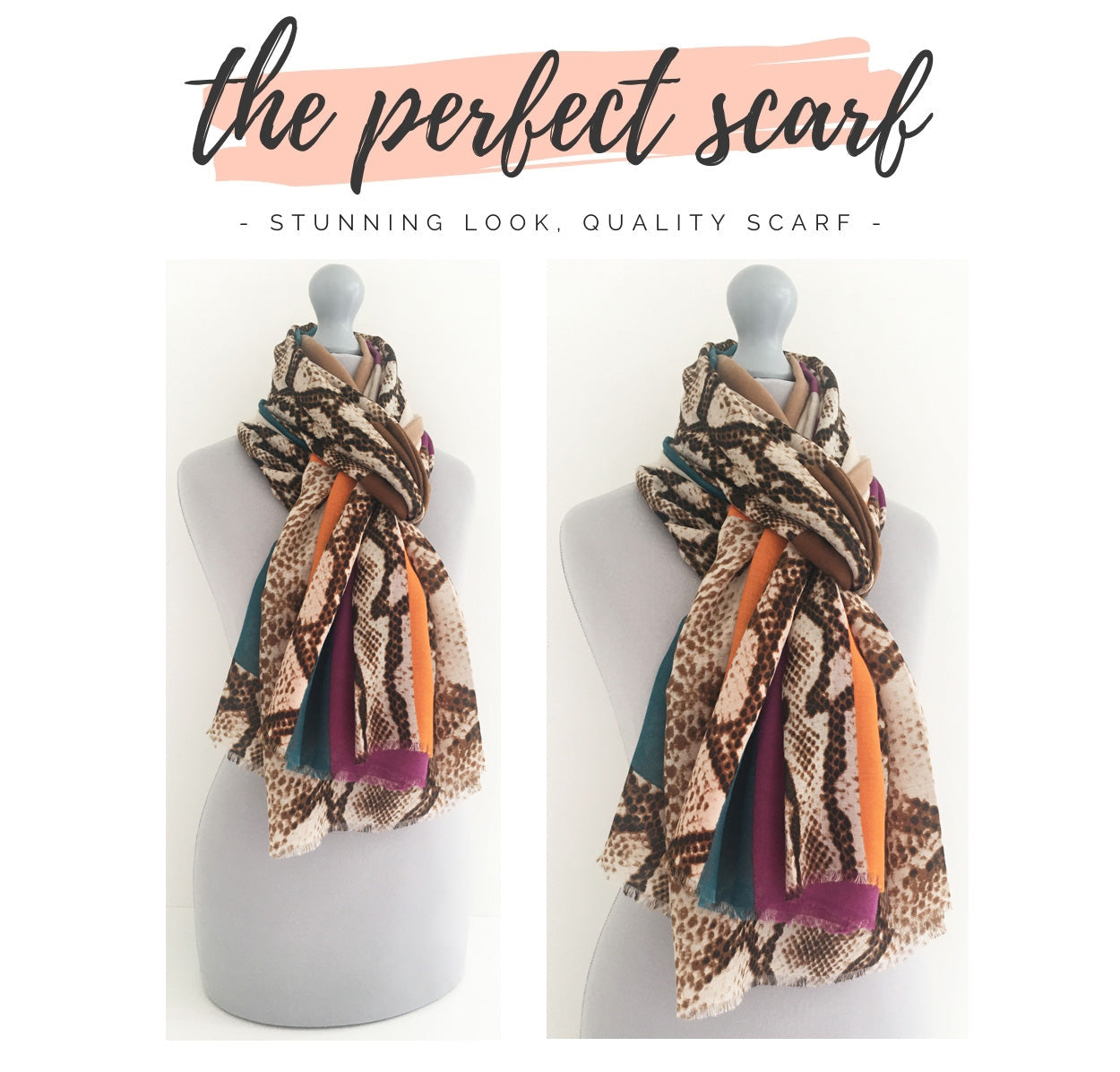 LARGE ORANGE BLOCK PRINT SNAKESKIN SHAWL SCARF