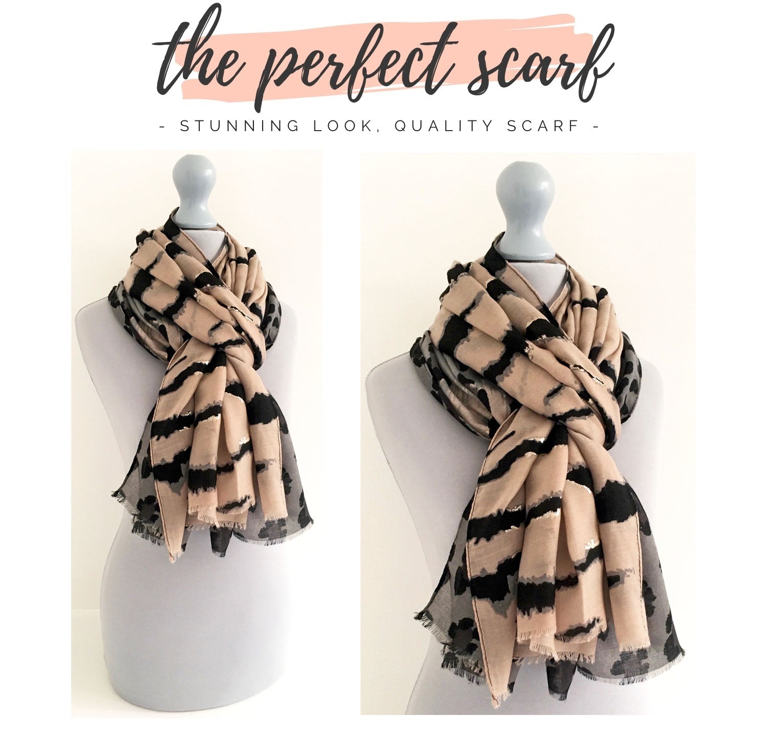 LARGE PALE PINK ZEBRA AND LEOPARD PRINT SHAWL SCARF