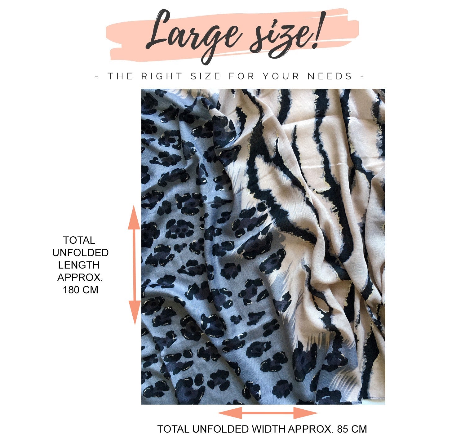 LARGE PALE PINK ZEBRA AND LEOPARD PRINT SHAWL SCARF