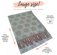 LARGE PASTEL BLUE FLORAL DAISY PRINT GEOMETRIC REVERSIBLE PASHMINA SHAWL SCARF