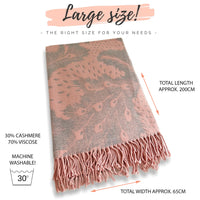 LARGE PINK CASHMERE FEATHER PRINT REVERSIBLE WINTER SHAWL BLANKET SCARF