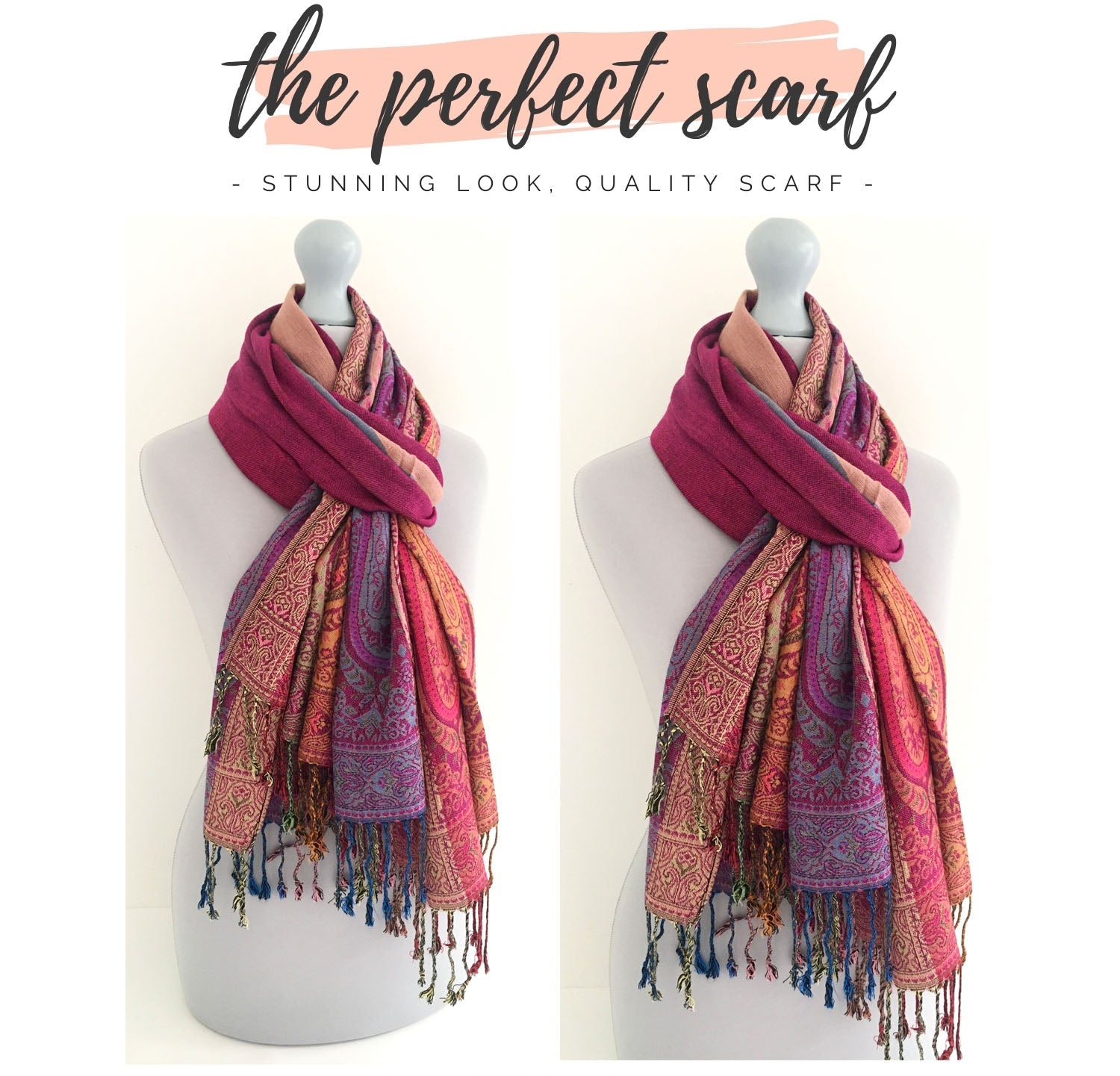 LARGE PINK RAINBOW MULTI COLOUR PAISLEY PRINT PASHMINA SHAWL SCARF