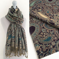 A-SHU LARGE PURPLE MULTI COLOUR PAISLEY PRINT PASHMINA SHAWL SCARF - A-SHU.CO.UK