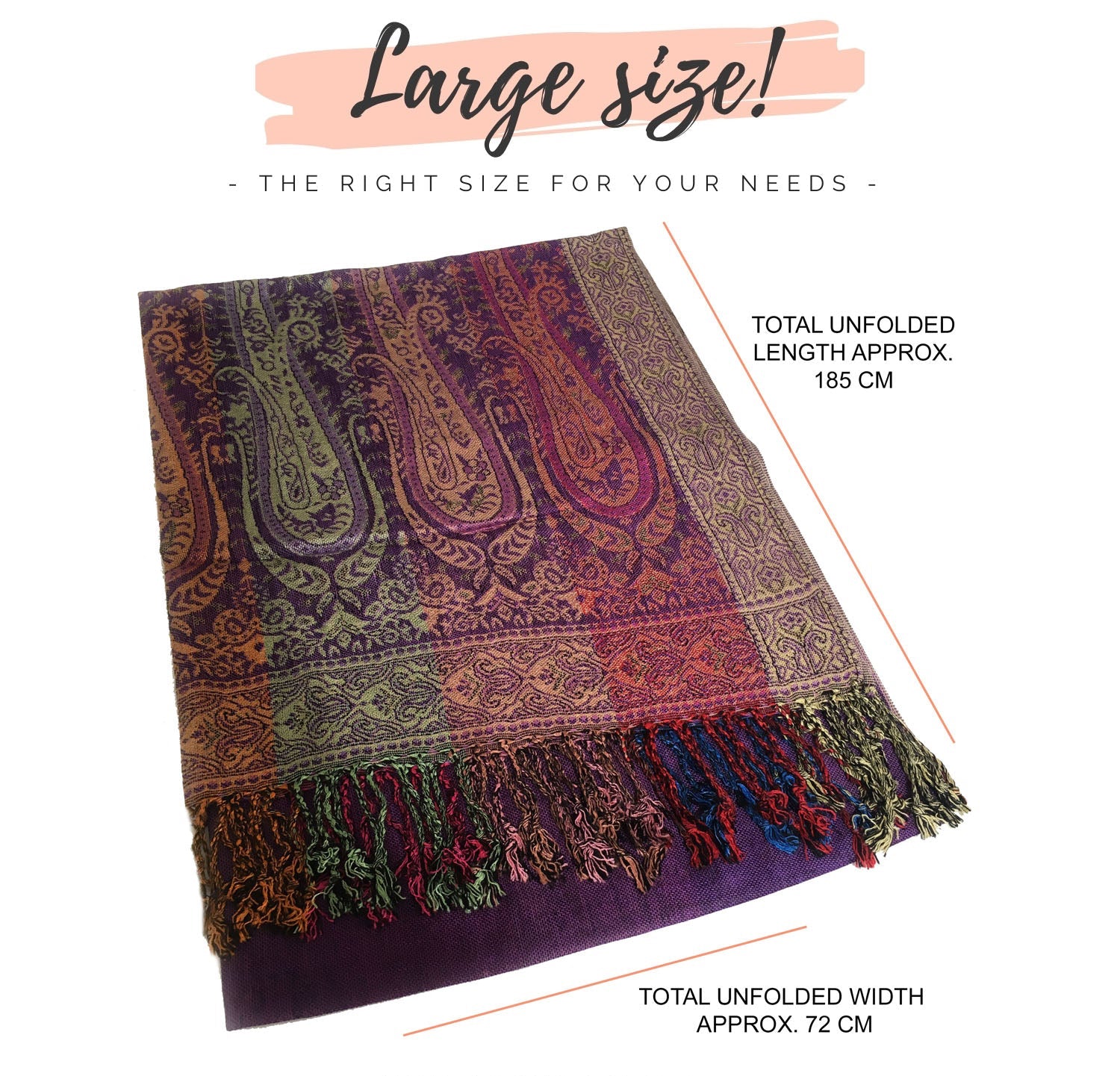 LARGE PURPLE RAINBOW MULTI COLOUR PAISLEY PRINT PASHMINA SHAWL SCARF
