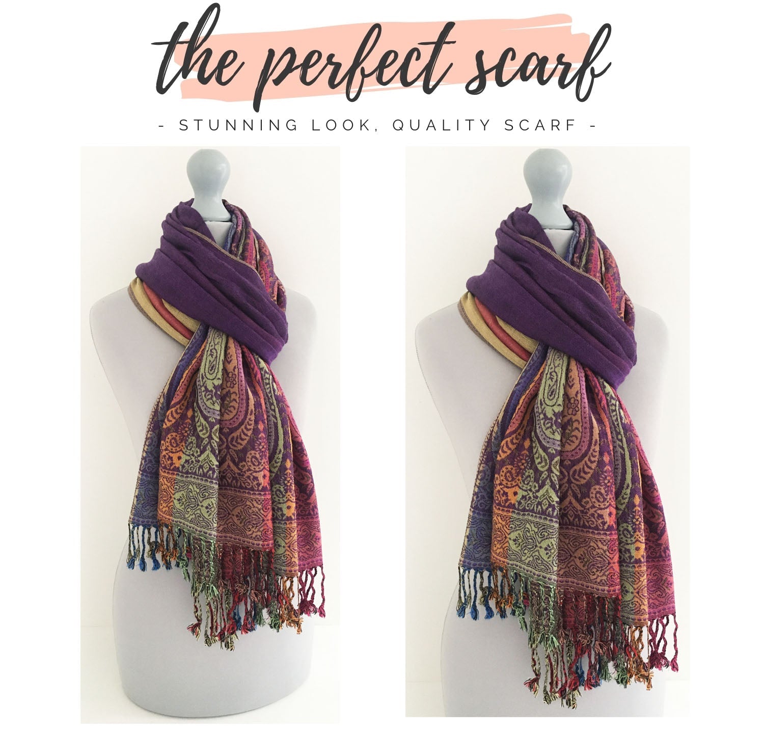 LARGE PURPLE RAINBOW MULTI COLOUR PAISLEY PRINT PASHMINA SHAWL SCARF