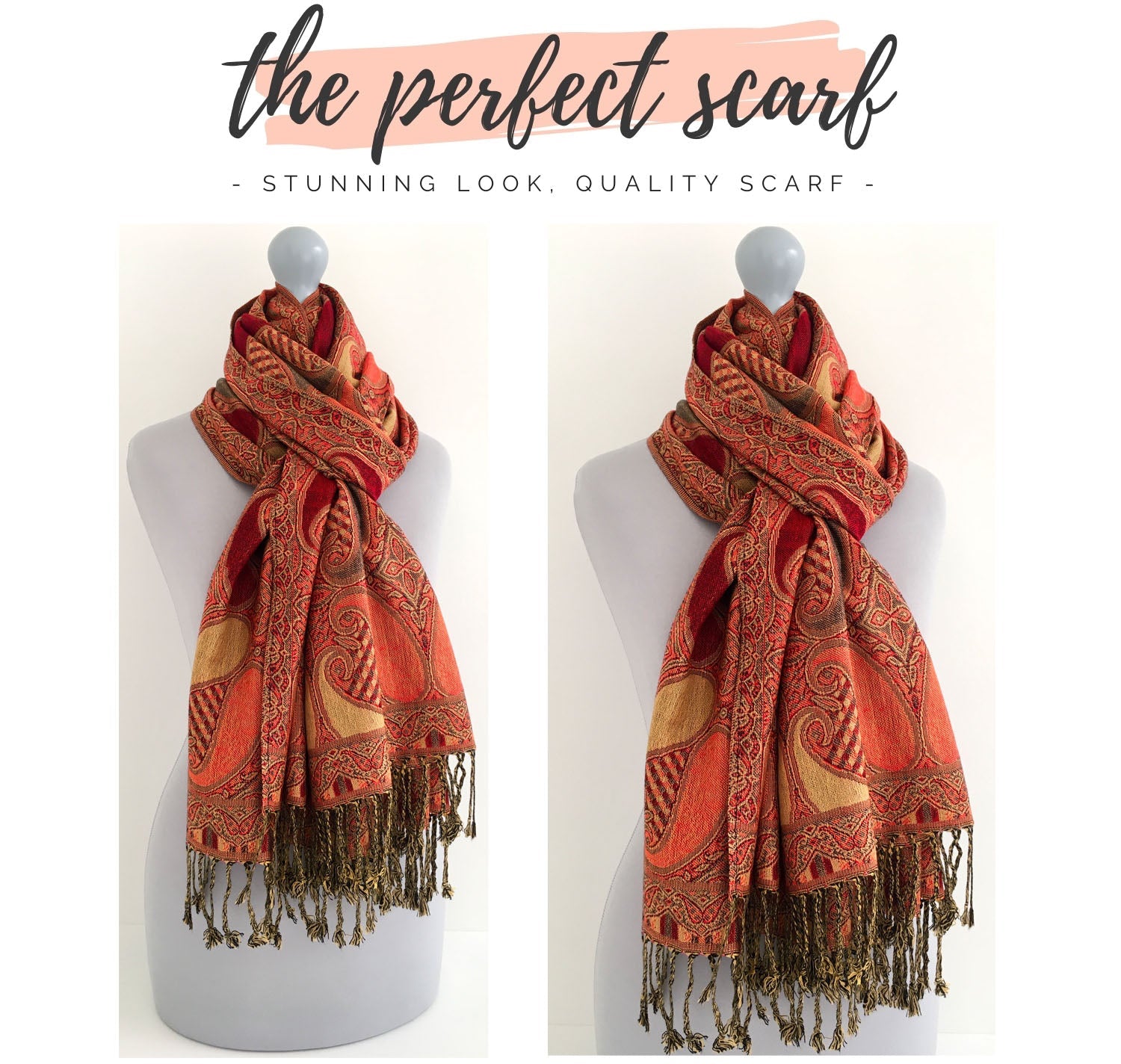 LARGE RED GINGHAM PAISLEY PRINT REVERSIBLE PASHMINA SHAWL SCARF