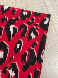 LARGE RED TRIBAL LEOPARD PRINT SCARF WITH TASSELS