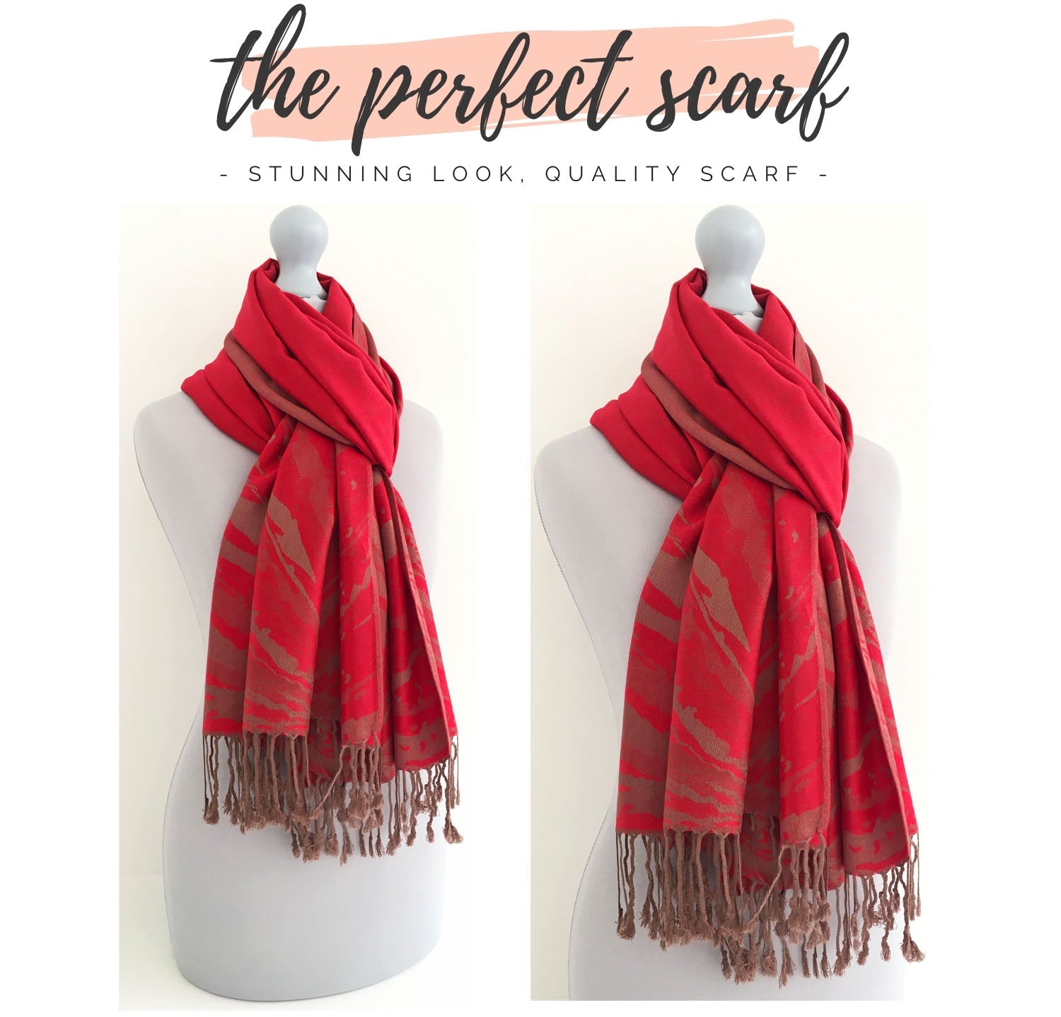 LARGE RED ZEBRA PRINT REVERSIBLE PASHMINA SHAWL SCARF