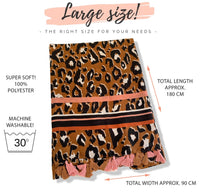 LARGE TAN BROWN TRIBAL LEOPARD PRINT SCARF WITH TASSELS