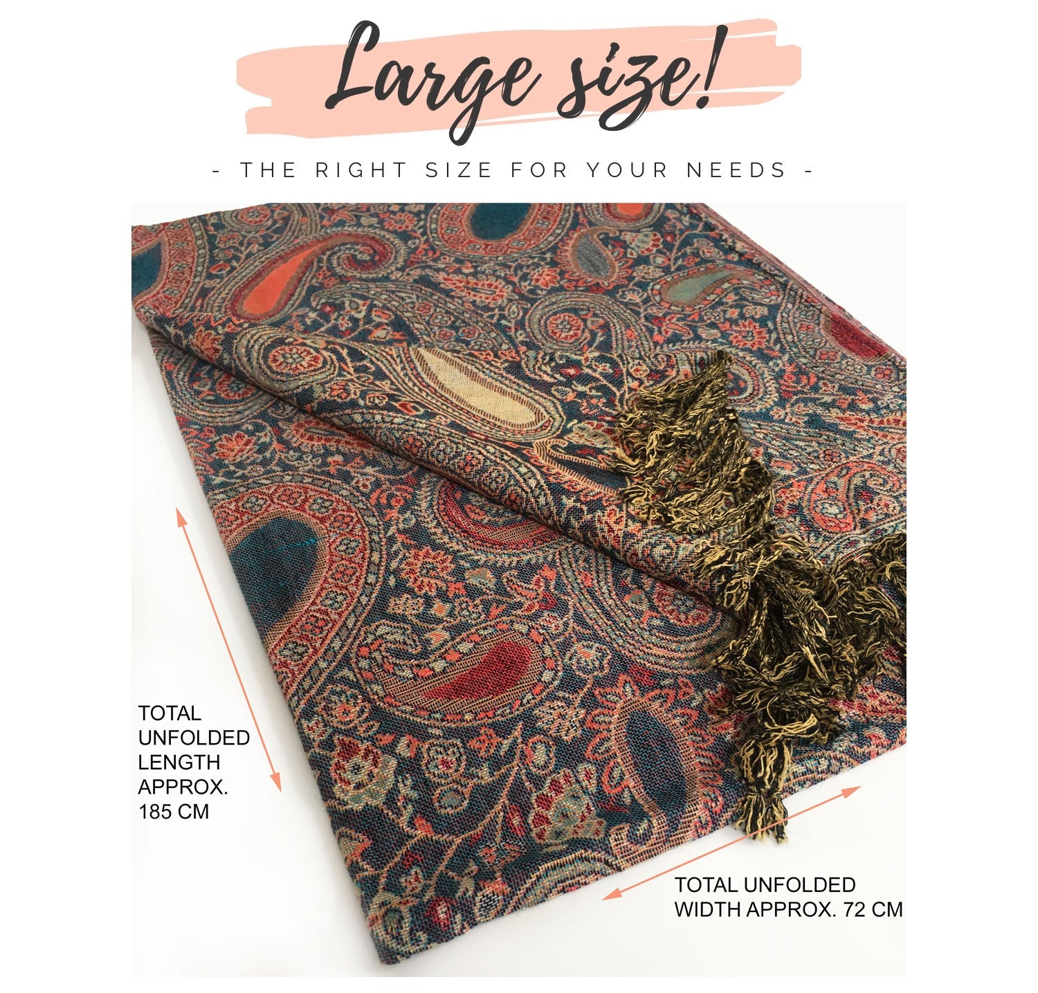 LARGE TEAL MULTI COLOUR PAISLEY PRINT PASHMINA SHAWL SCARF