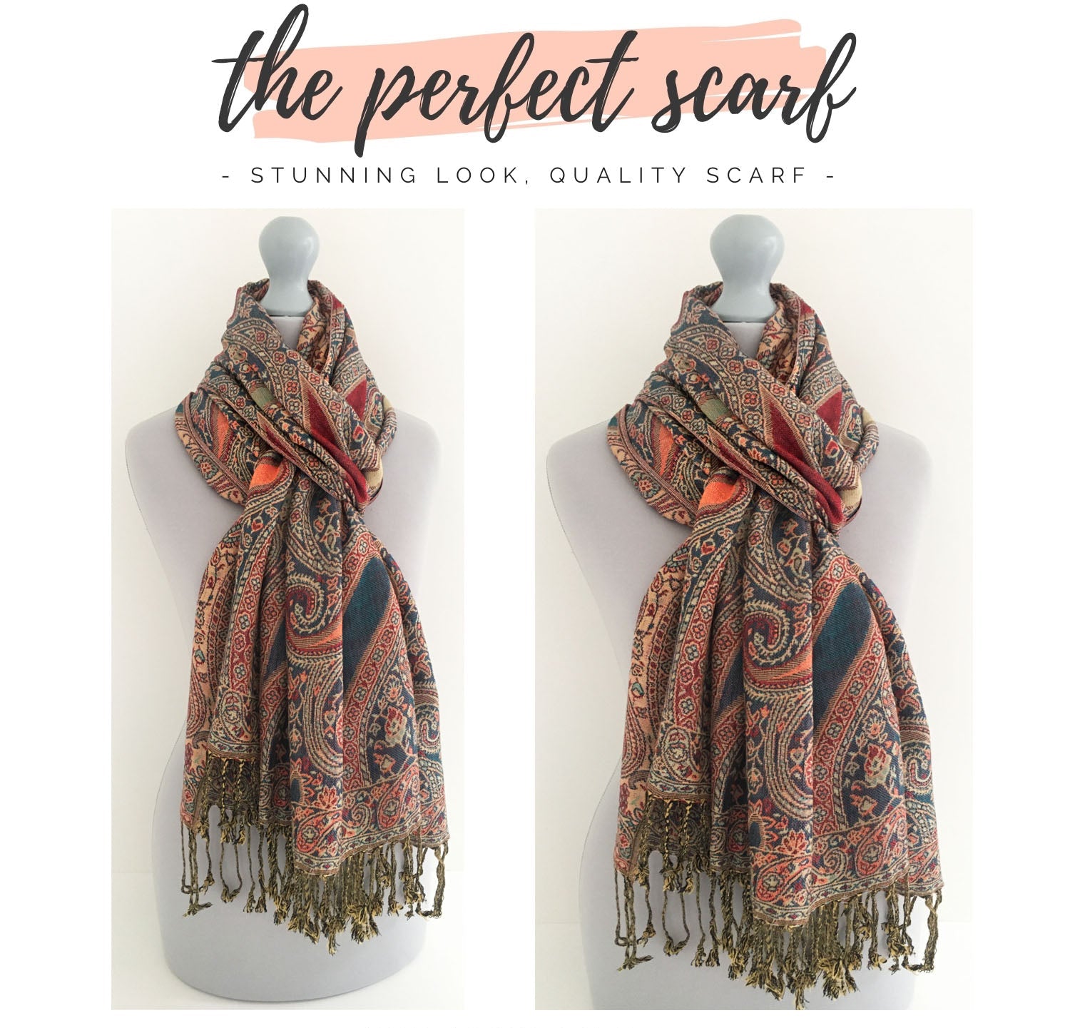 LARGE TEAL MULTI COLOUR PAISLEY PRINT PASHMINA SHAWL SCARF
