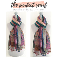 LARGE TEAL RAINBOW MULTI COLOUR PAISLEY PRINT PASHMINA SHAWL SCARF