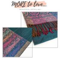 LARGE TEAL RAINBOW MULTI COLOUR PAISLEY PRINT PASHMINA SHAWL SCARF