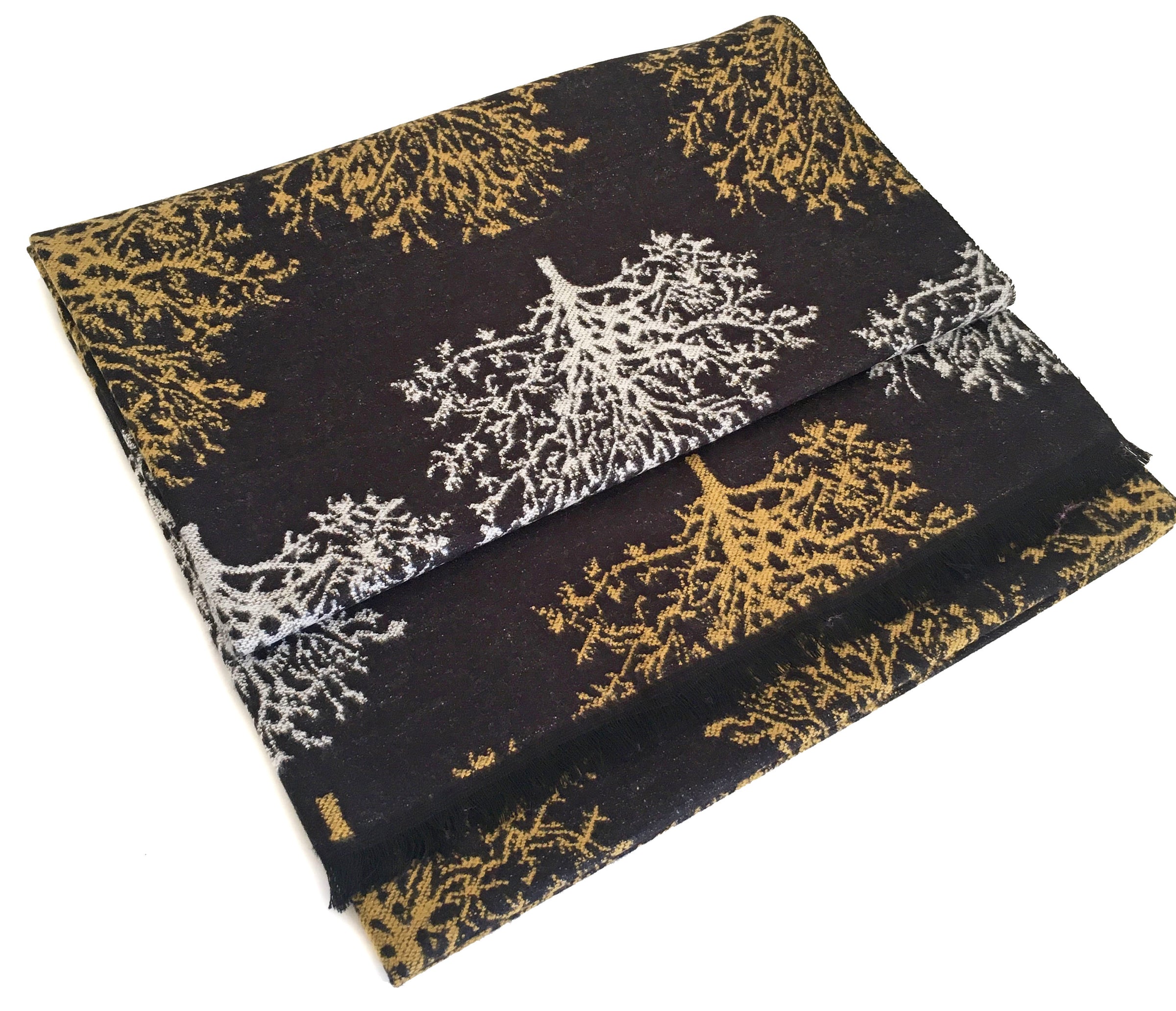 LARGE THICK BLACK TREE PRINT REVERSIBLE WINTER SHAWL BLANKET SCARF