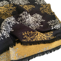 LARGE THICK BLACK TREE PRINT REVERSIBLE WINTER SHAWL BLANKET SCARF